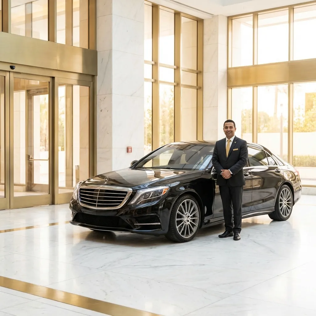 Mel Chauffeurs chauffeur standing by a luxury vehicle in Melbourne