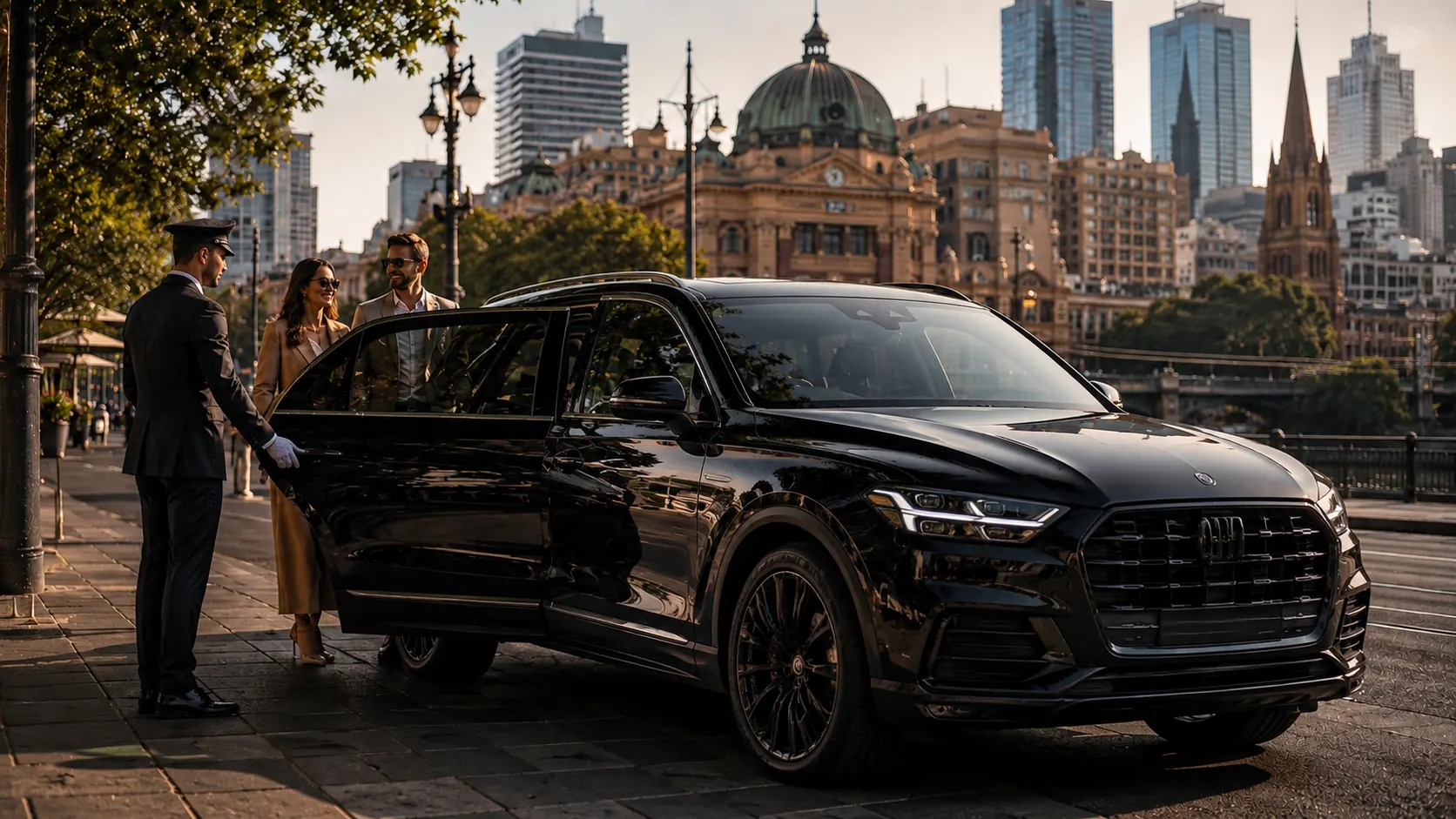 Chauffeured Audi Q7 on a Melbourne city tour past Flinders Street Station